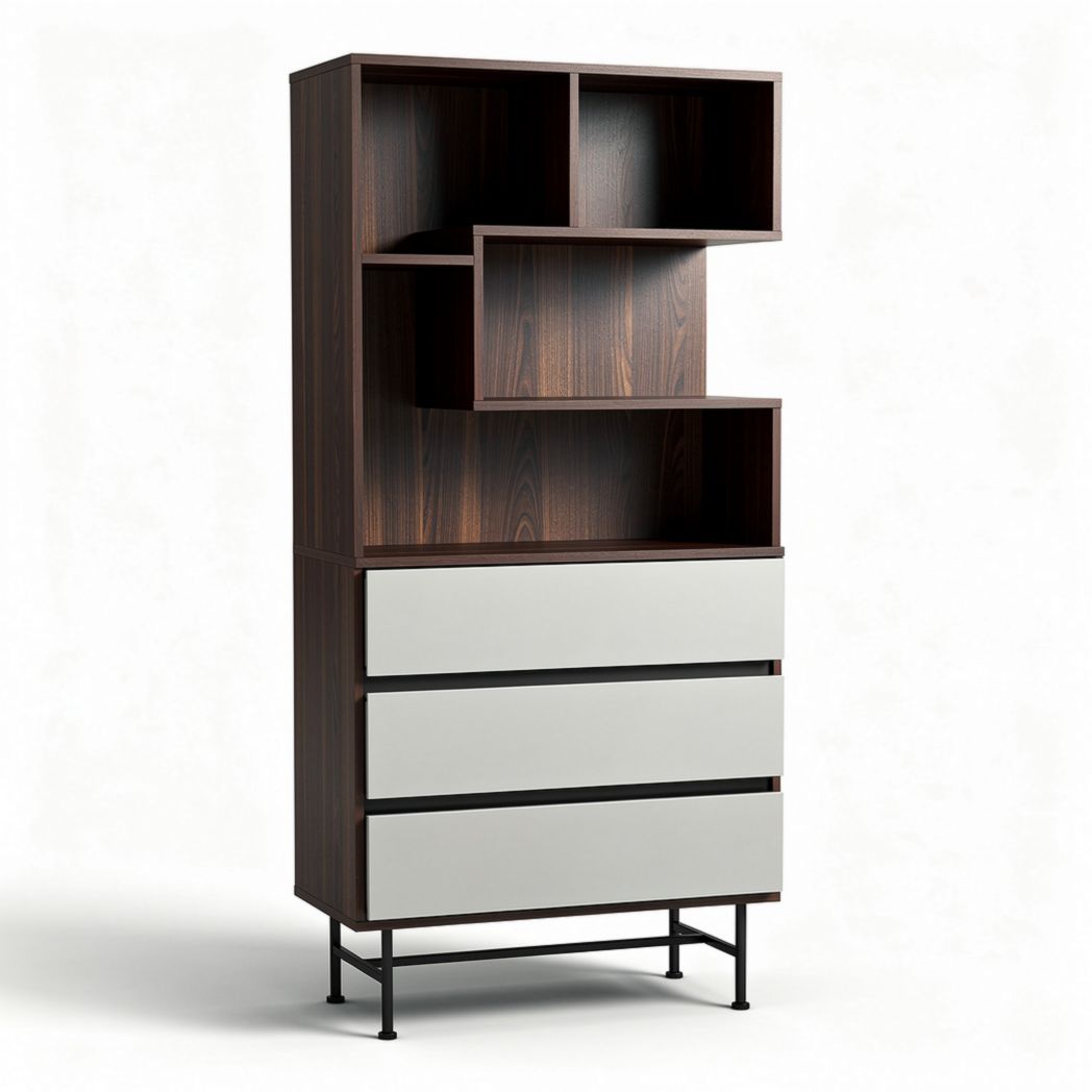 Contemporary bookshelf with metal frame and wooden finish - 80 x 40 x 180cm