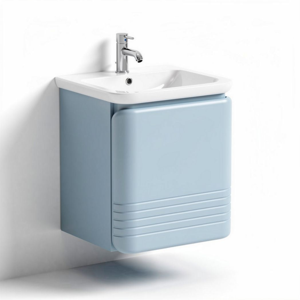Modern green sink cabinet with ribbed front - 60 x 50 x 80cm