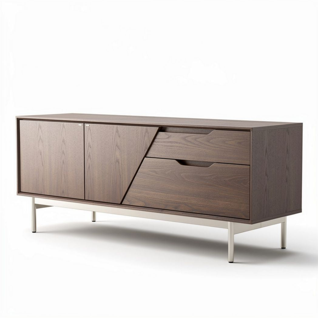 Wooden sideboard with two drawers and two doors - 150 x 40 x 70cm