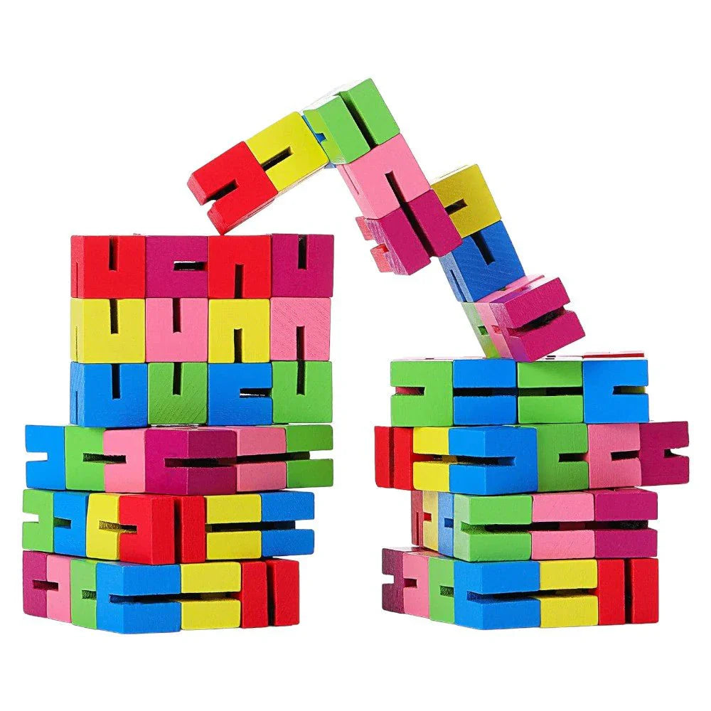 9-Pieces Wooden Twist Blocks â€?Flexible & Stackable Fidget Puzzle