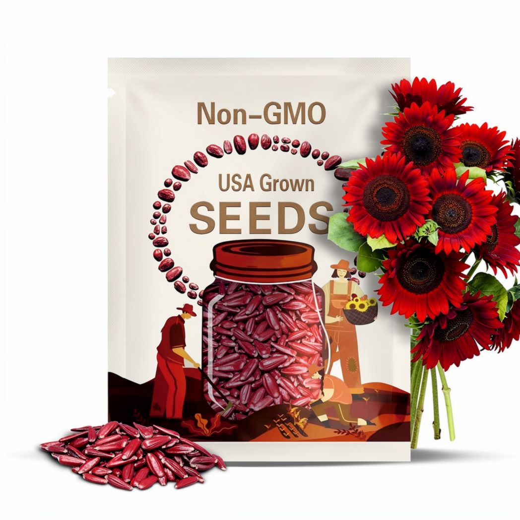 50 Red Sun Sunflower Seeds. Ships free