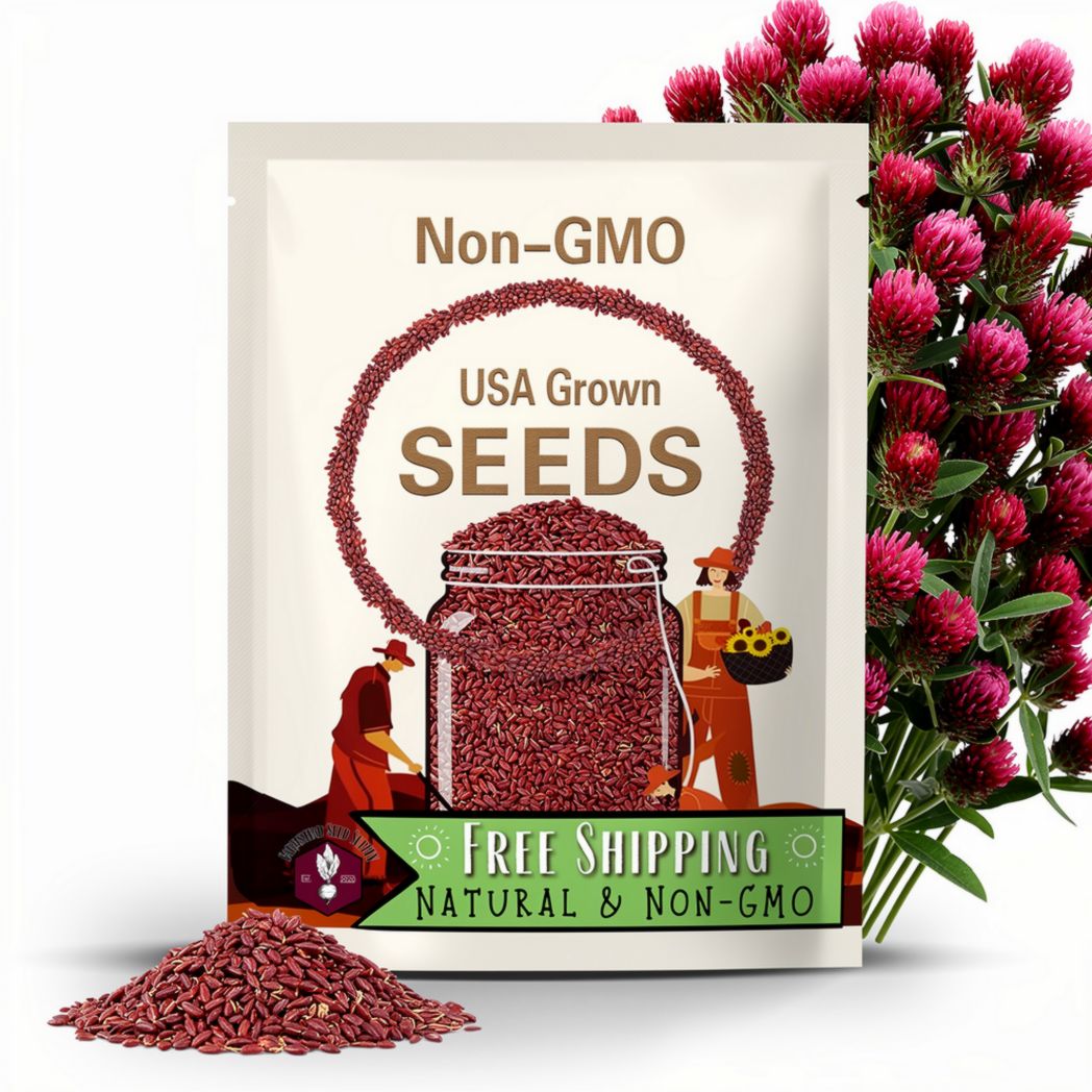 7,900 Crimson Clover Seeds | Wildflower Gardening Pollinator Plant Seed Packet for Bees & Butterflies, Lawn Cover Crop, Trifolium incarnatum